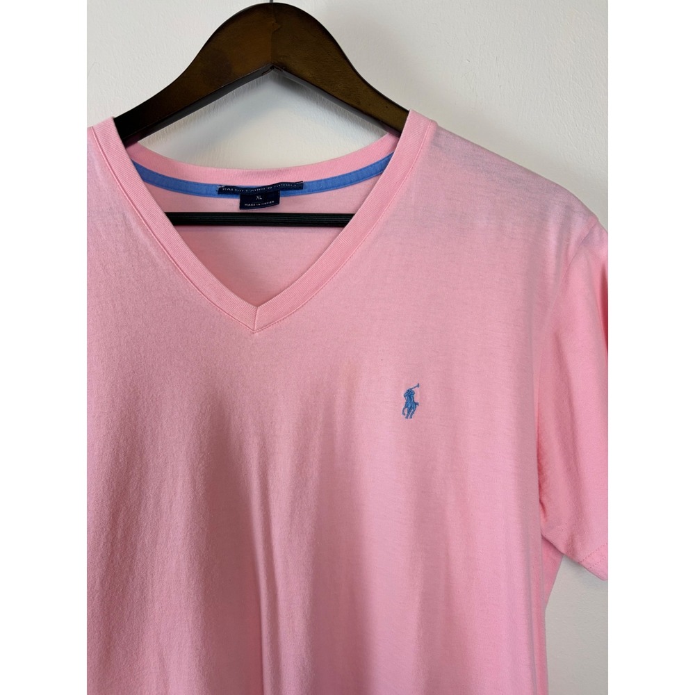 Ralph Lauren Sport T-Shirt XL Baby Pink V-Neck Pastel Cotton Pony Logo Tee - Picture 2 of 5